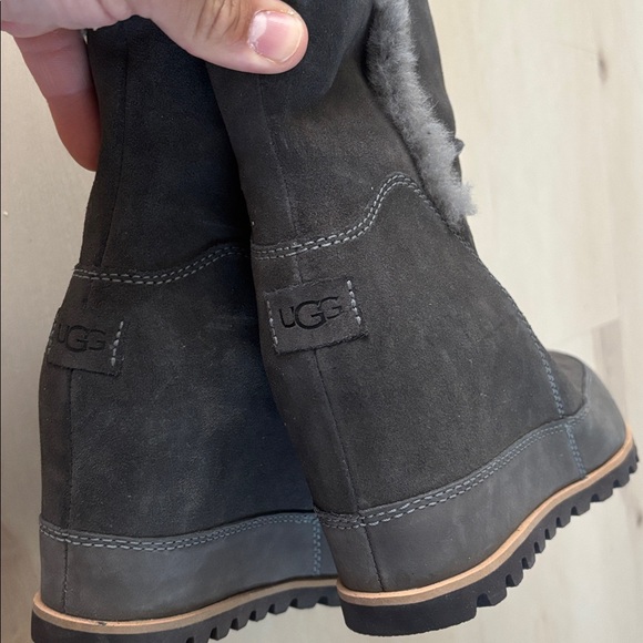 UGG Charcoal Gray Ankle Boots with Gray Fur Trim - Picture 4 of 13